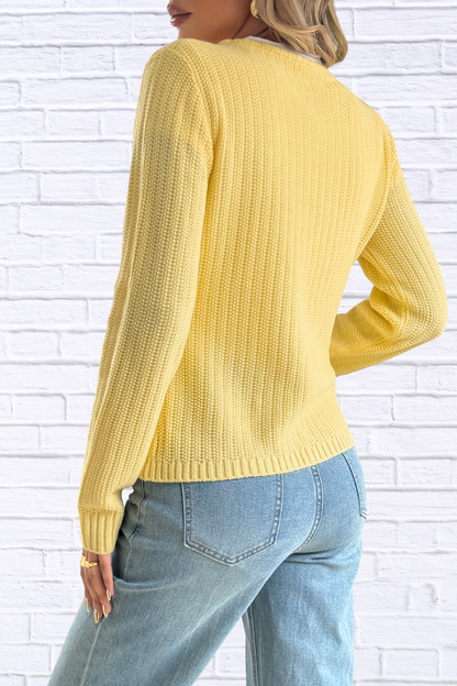 Front Ribbed Long Sleeve Cardigan