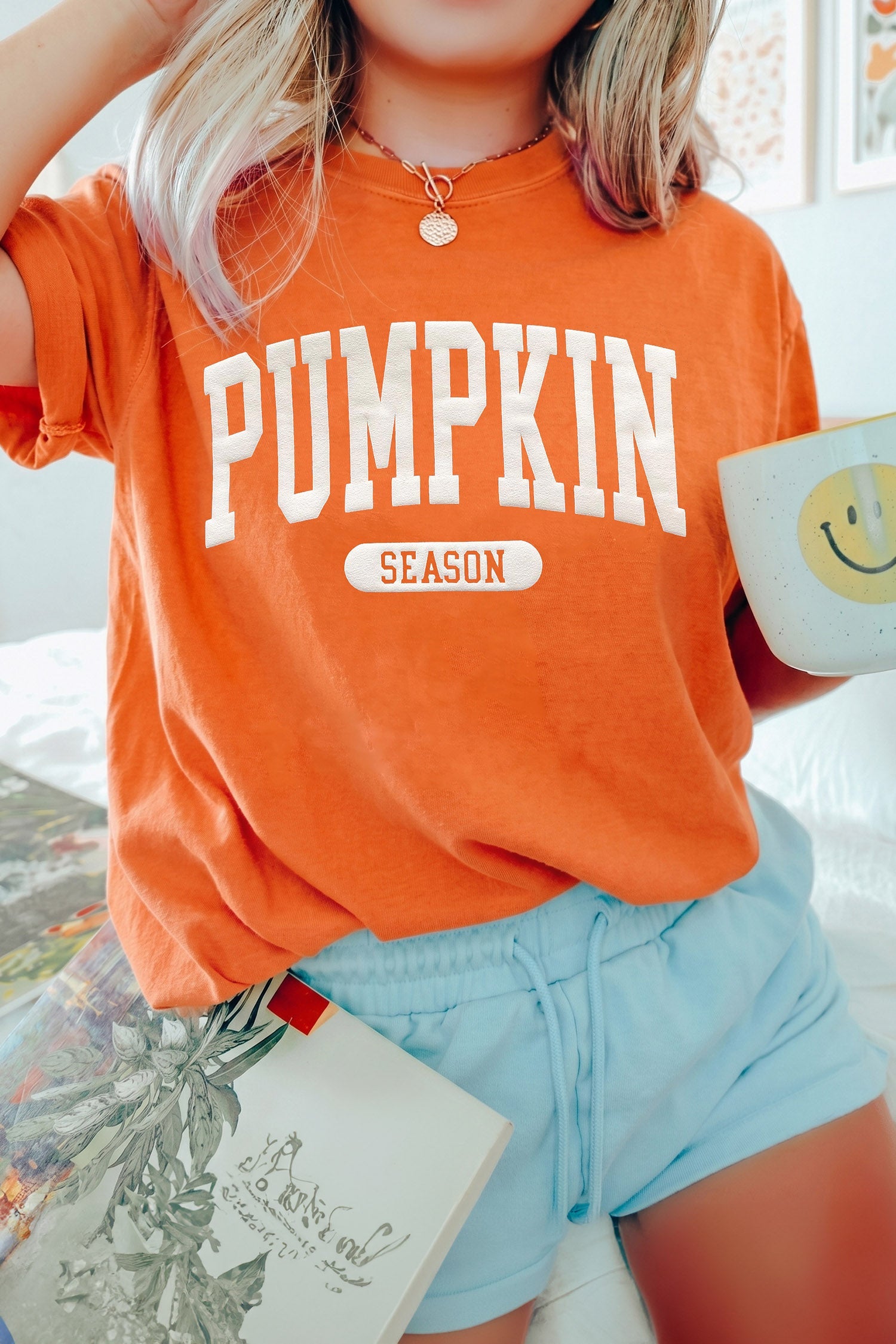 Orange Pumpkin Season Letter Print Relaxed T Shirt