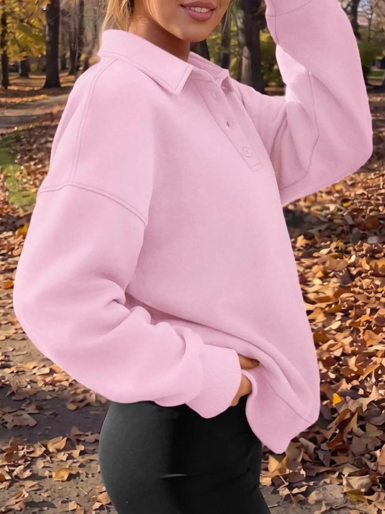 Button Detail Dropped Shoulder Sweatshirt