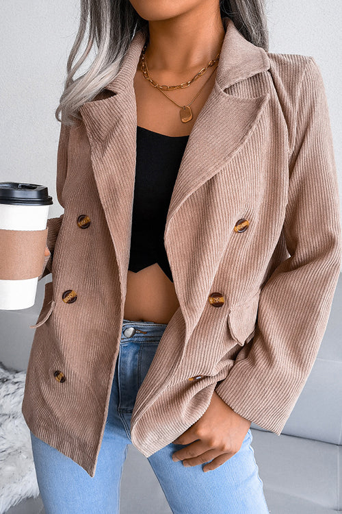 Double Breasted Casual Corduroy Jacket Khaki