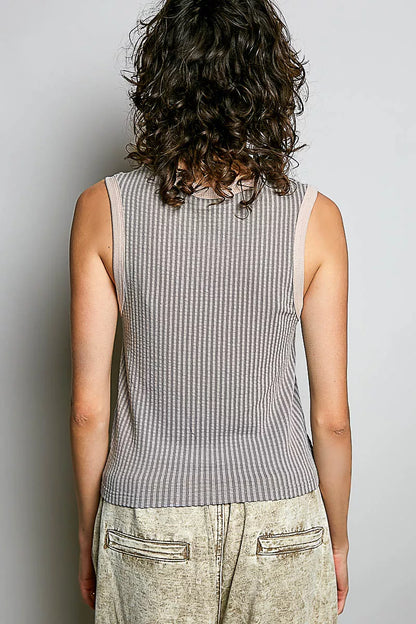 POL V-Neck Contrast Ribbed Sleeveless Tank