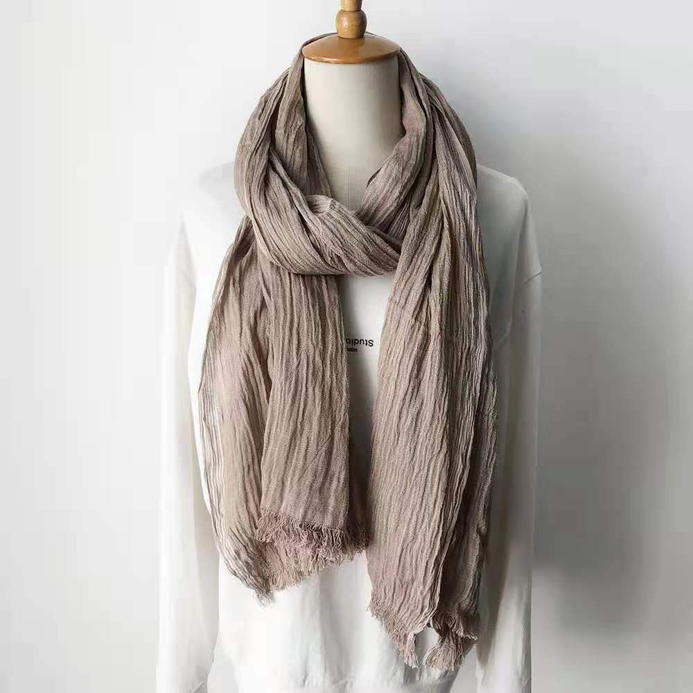 Patchwork Frayed Natural Cotton Scarf