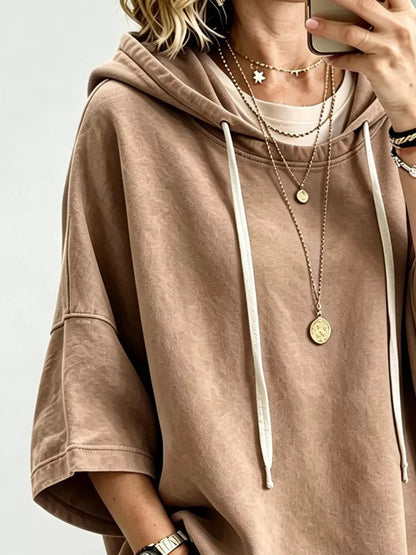 Drawstring 3/4 Sleeve Hoodie