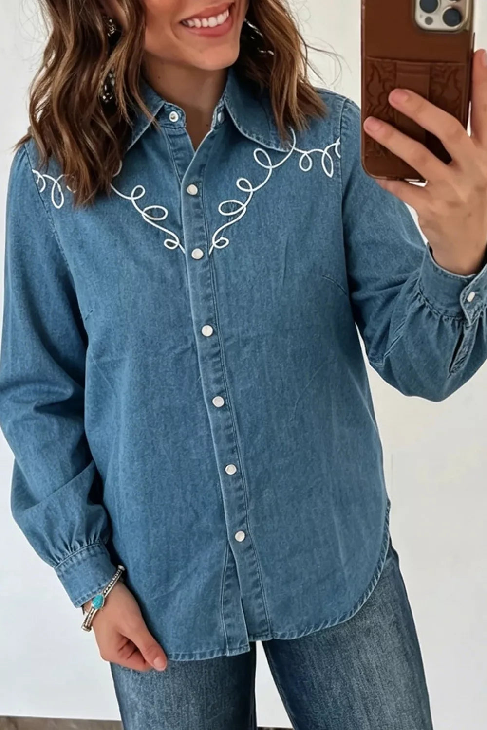 Embroidered Western Denim Top