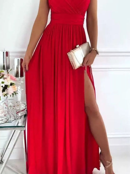Maxikleid mit hohem Schlitz und Spitzendetail