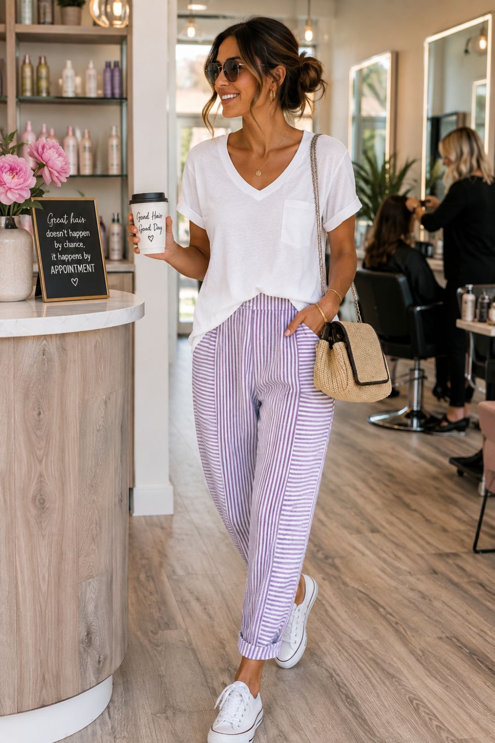 Full Size Striped Casual Pants Plus Size