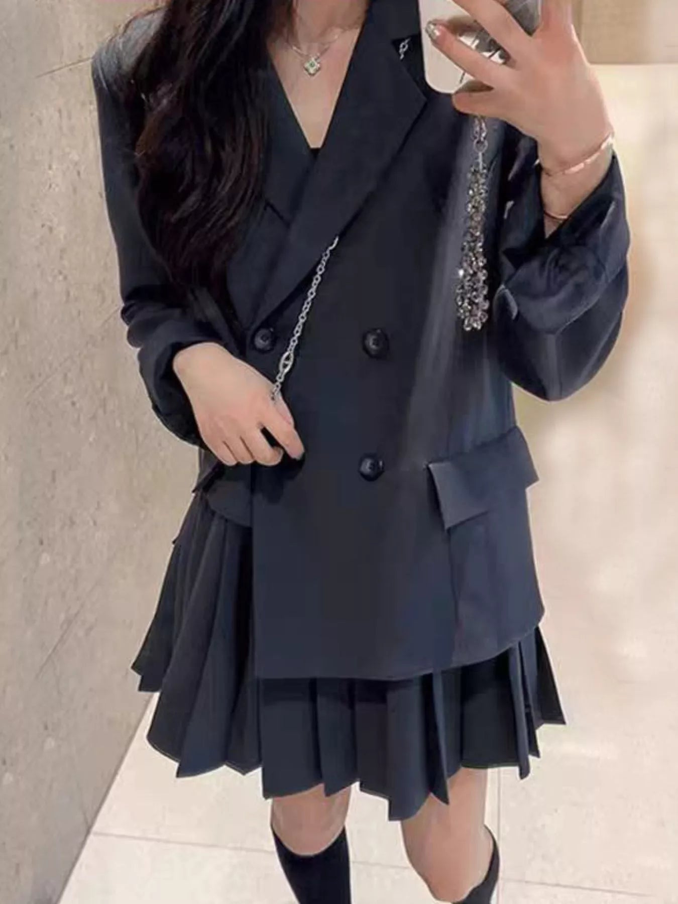 Plus Size Asymmetrical Pleated Blazer Dress