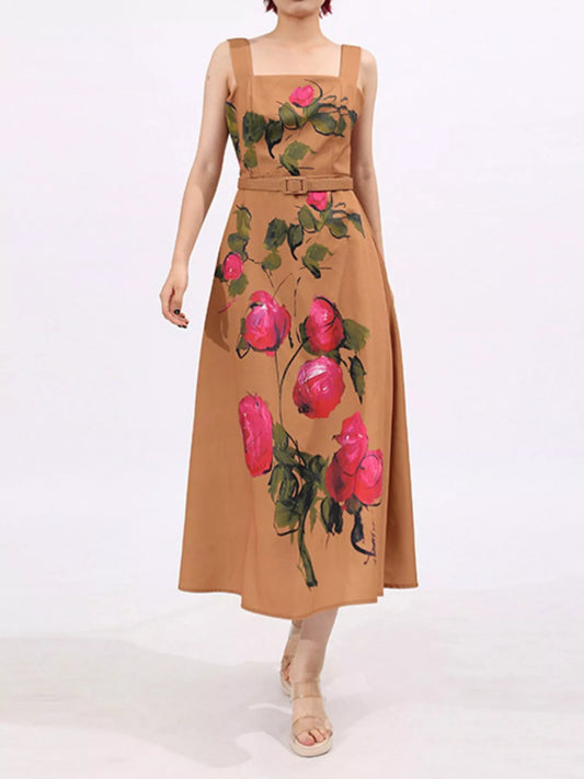 Floral Print Square Neck Midi Dress
