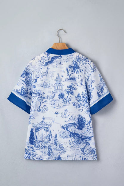 Wild Animal Paradise Contrast V Neck Raglan Sleeve Blouse