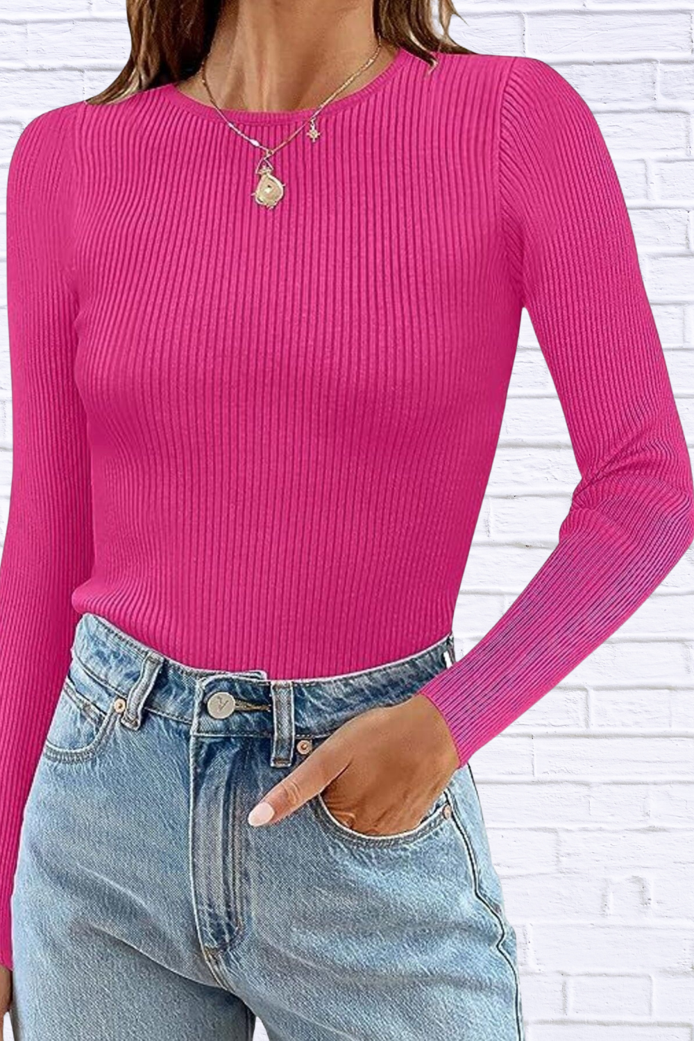 Ribbed Knit Slim Fit Long Sleeve T-Shirt