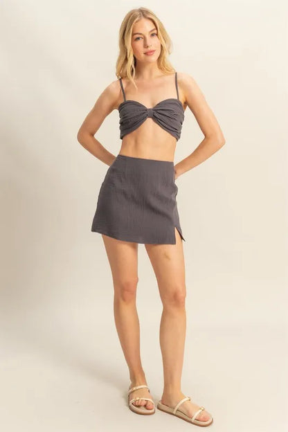 Hyfve Ruched Bra Top And Mini Skirt Set