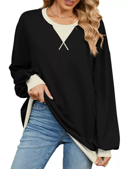Contrast Round Neck Long Sleeve Sweatshirt