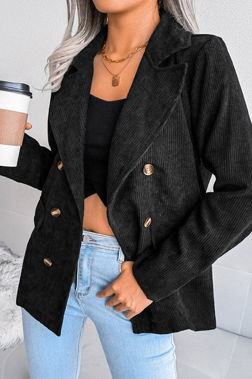 Double Breasted Casual Corduroy Jacket Black
