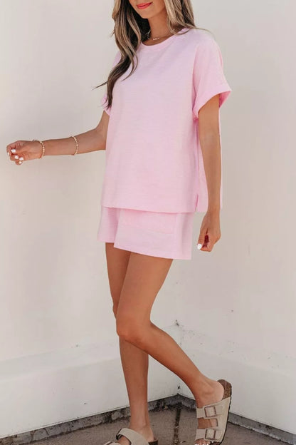 Stripe Matching Oversized Tee and Drawstring Shorts Set
