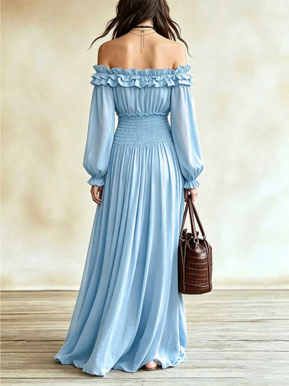 Full Size Off-Shoulder Ruffled Maxi Dress with Smocked Waist Plus Size