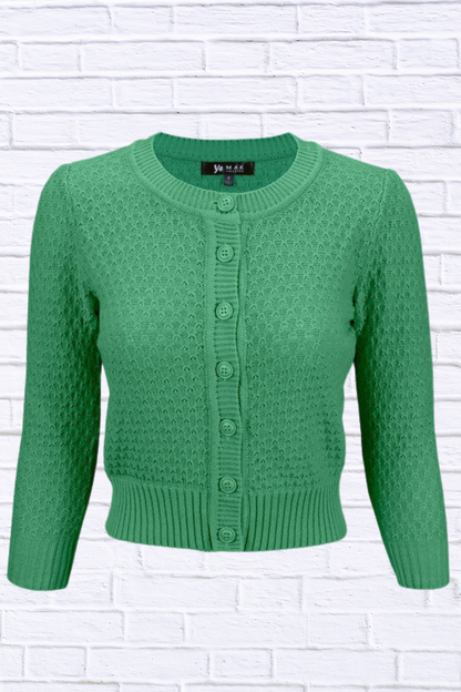 3/4 Sleeve Cute Pattern Cropped Cardigan Sweater