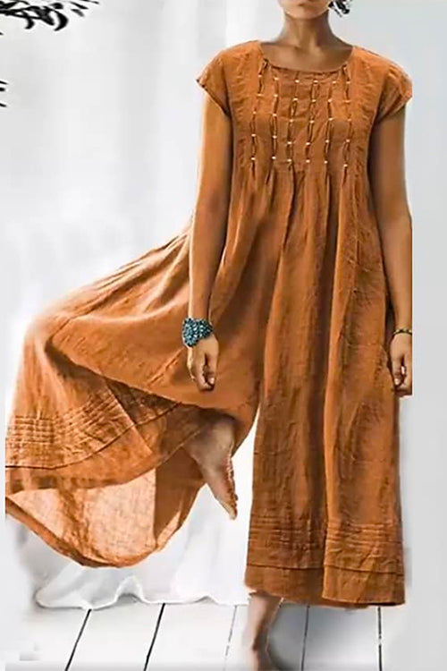 Ruched Short Sleeve Wide Leg Baggy Jumpsuit Yellow