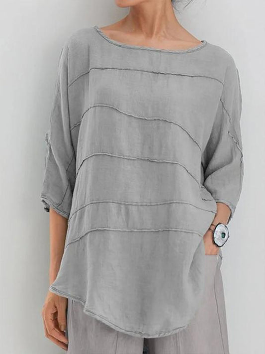 Women's Striped Shirt Bat Sleeve Casual Top