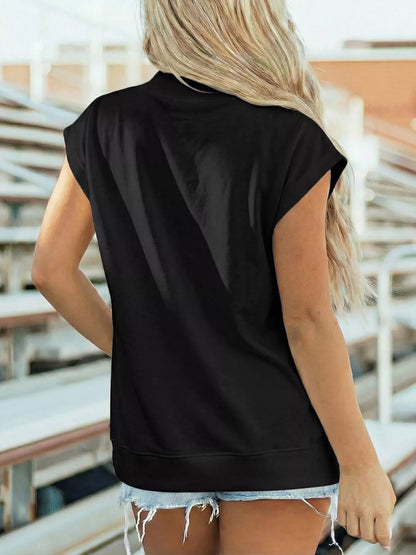 Mock Neck Cap Sleeve Blouse