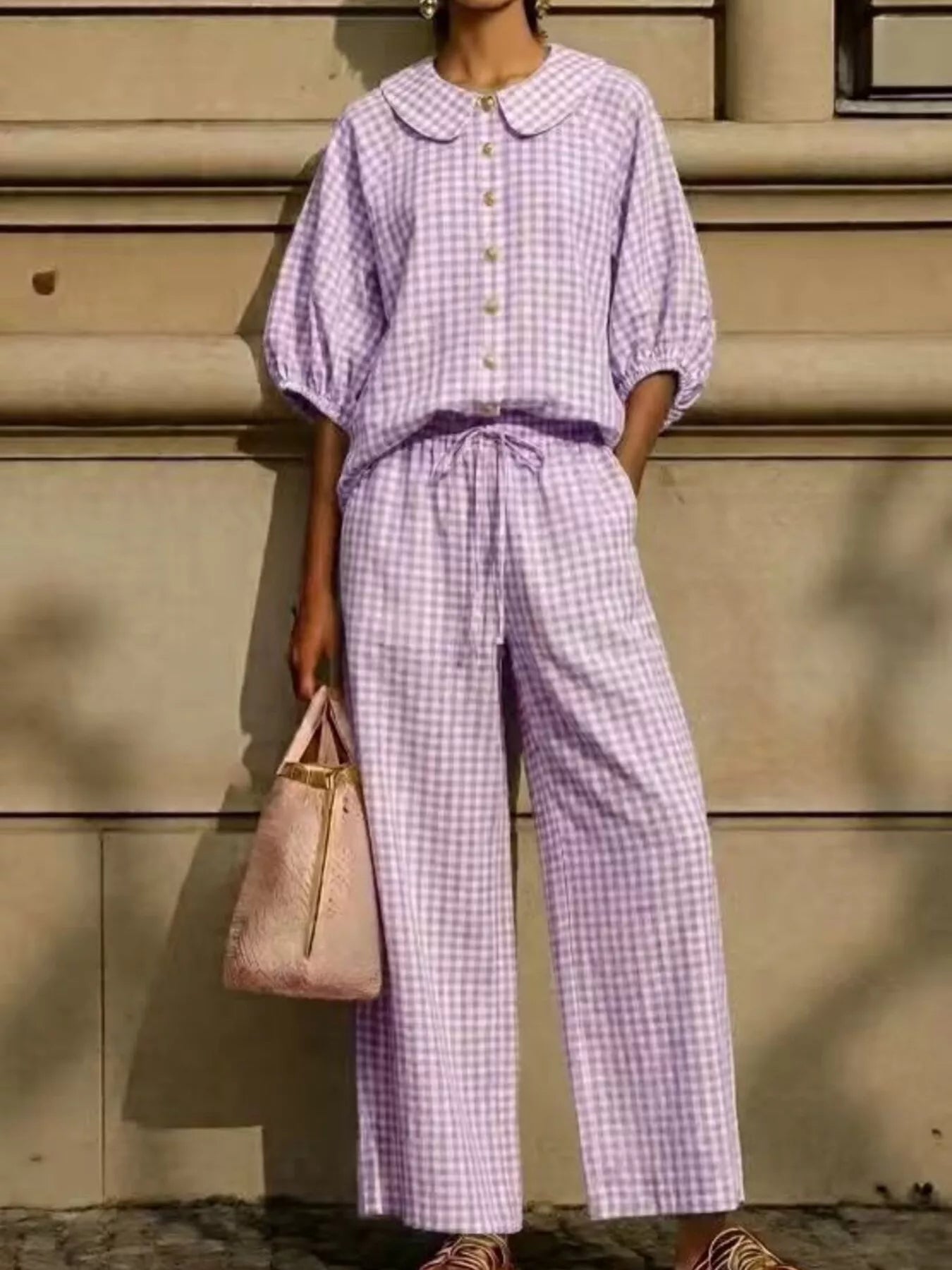 Full Size Plaid Button Up Shirt and Pants Set Plus Size