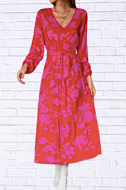 Floral V-Neck Long Sleeve Dress