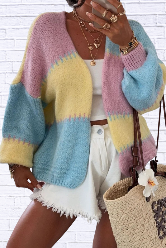 Color Block Open Front Cardigan