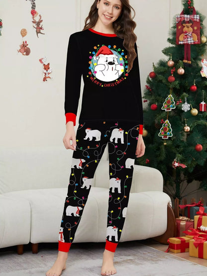 Full Size Family Matching Christmas Pajamas Set with Polar Bear Print Plus Size