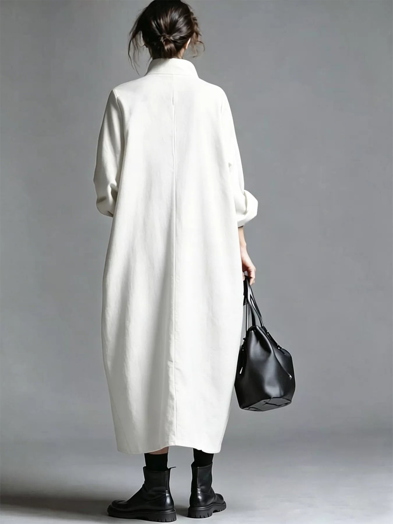 Full Size Loose-Fit Mock Neck Midi Dress with Pockets Plus Size
