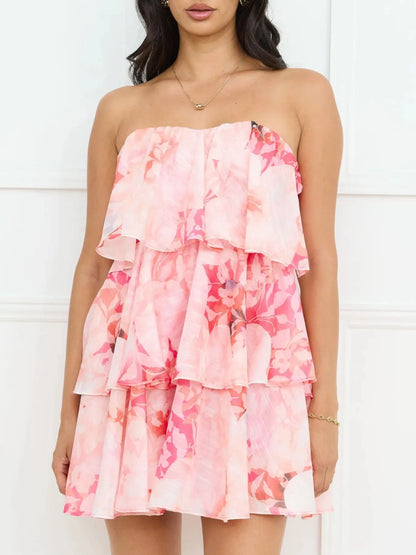Printed Ruffled Layered Tube Dress