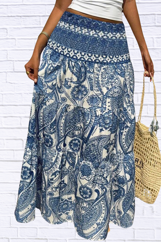Printed High Waist Maxi Skirt