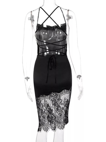 Satin Lace Trim Sleeveless Dress