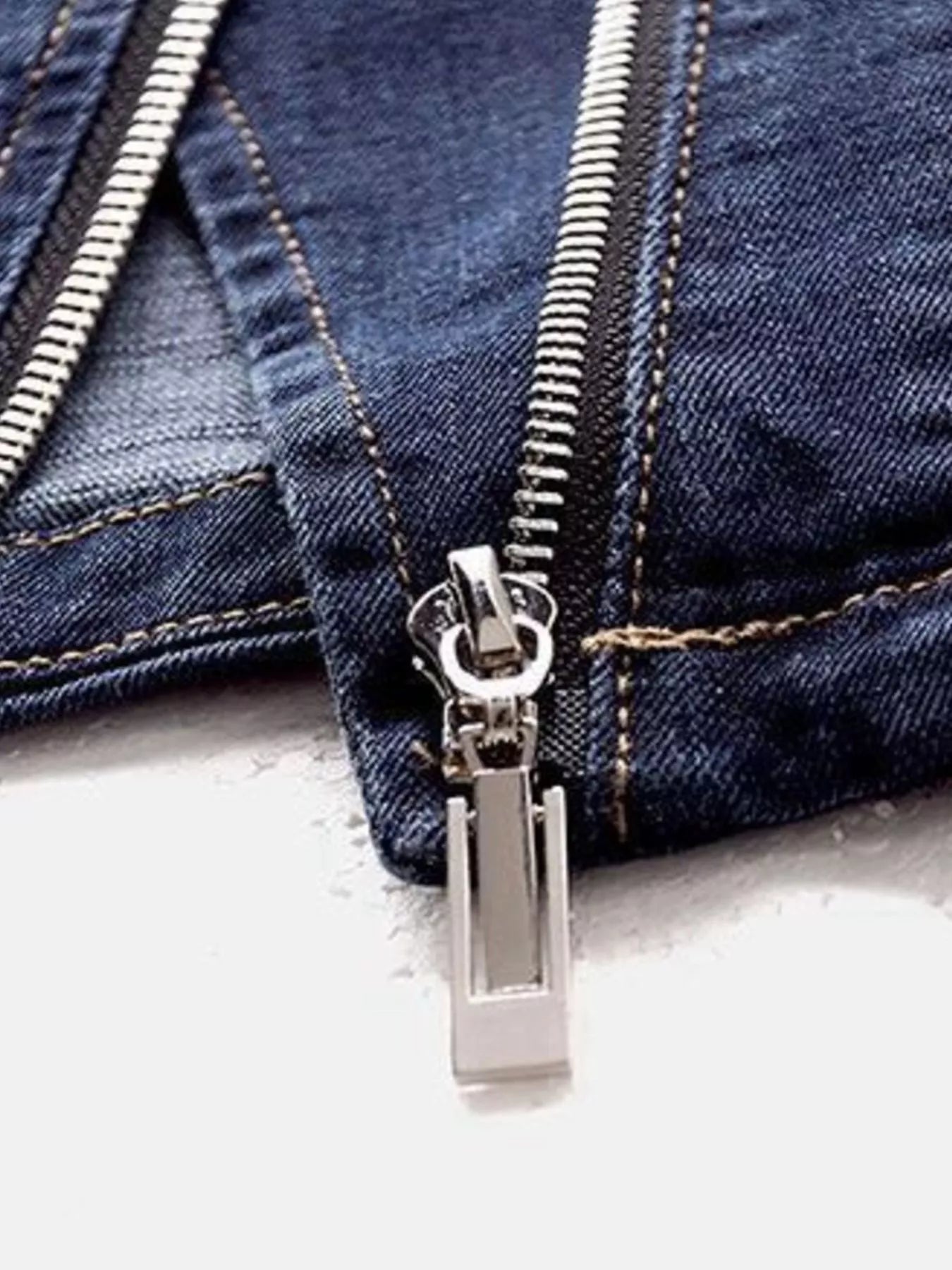 Full Size Asymmetrical Zip Denim Jacket Plus Size