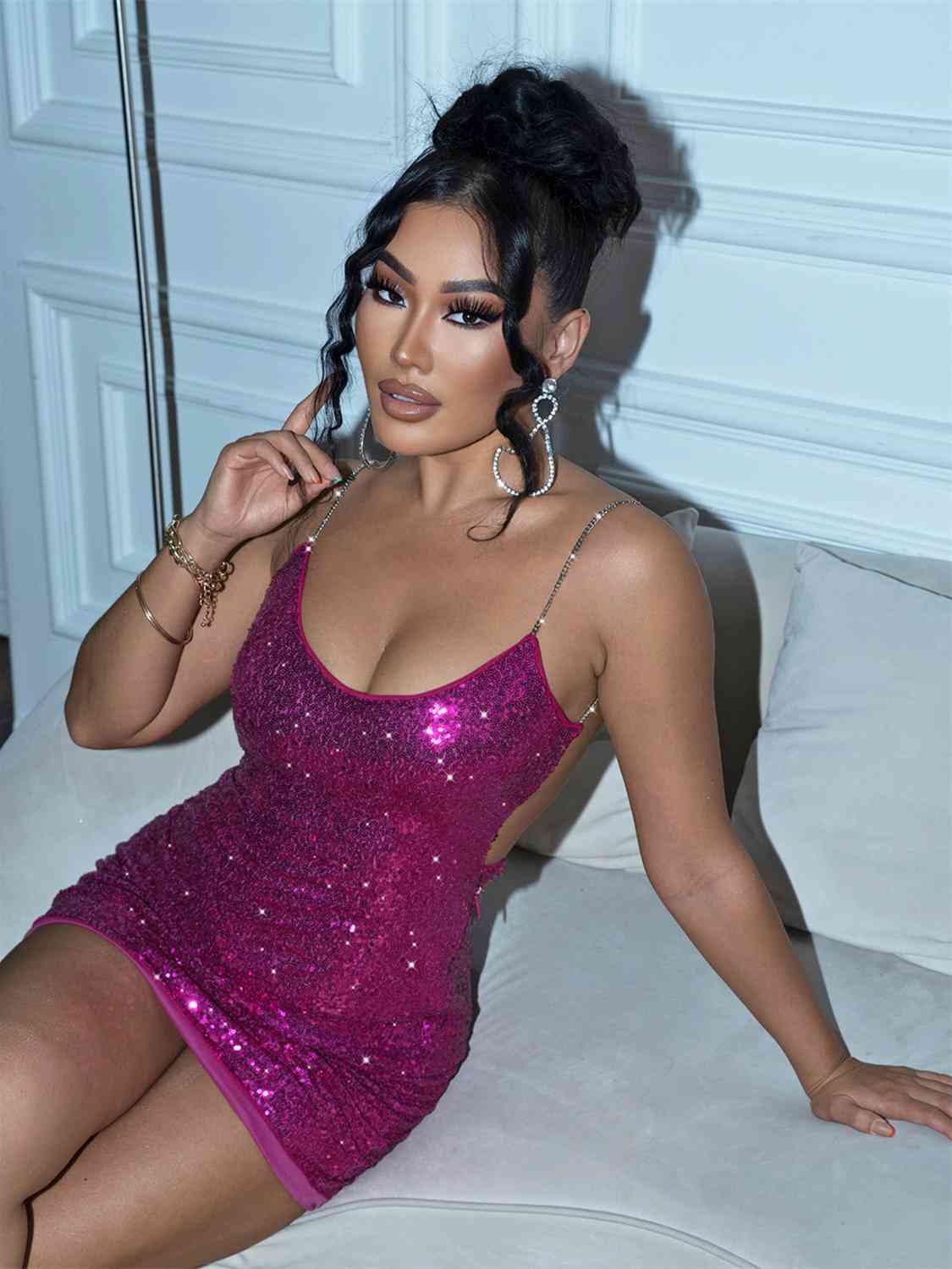 Felica's Sequin Cutout Spaghetti Strap Mini Dress