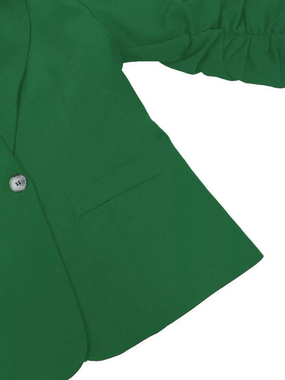 Plus Size Lapel Collar Blazer | Ruched Sleeve Jacket