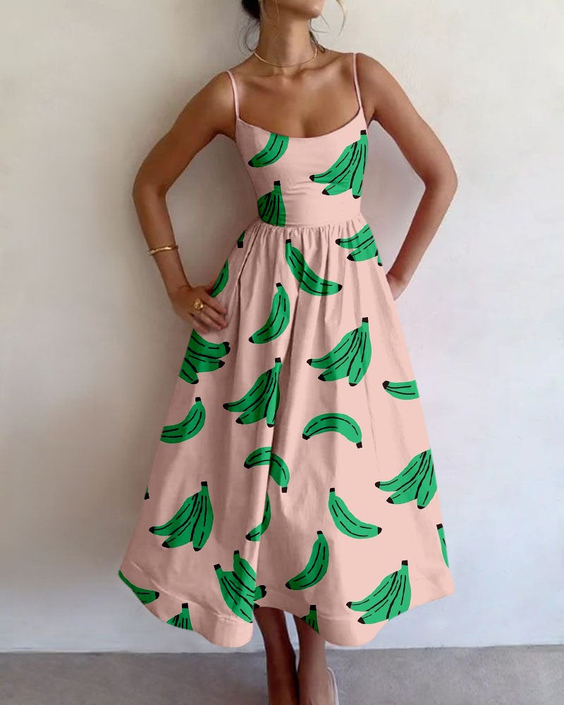 Fun green banana print slip dress