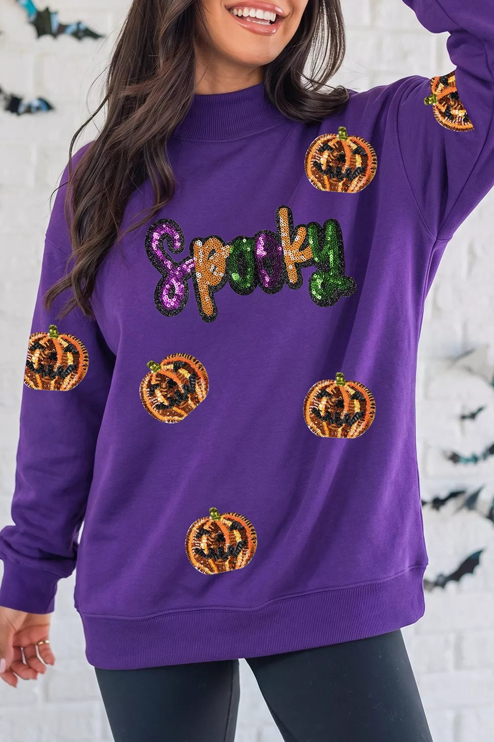 Sequin Pumpkin Spooky Halloween Sweatshirt