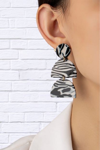 Black and white print geo shape drop earrings