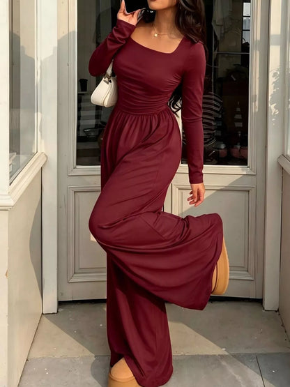 Ruched Square Neck Wide-Leg Jumpsuit