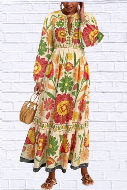 Floral Tie Waist Long Sleeve Dress