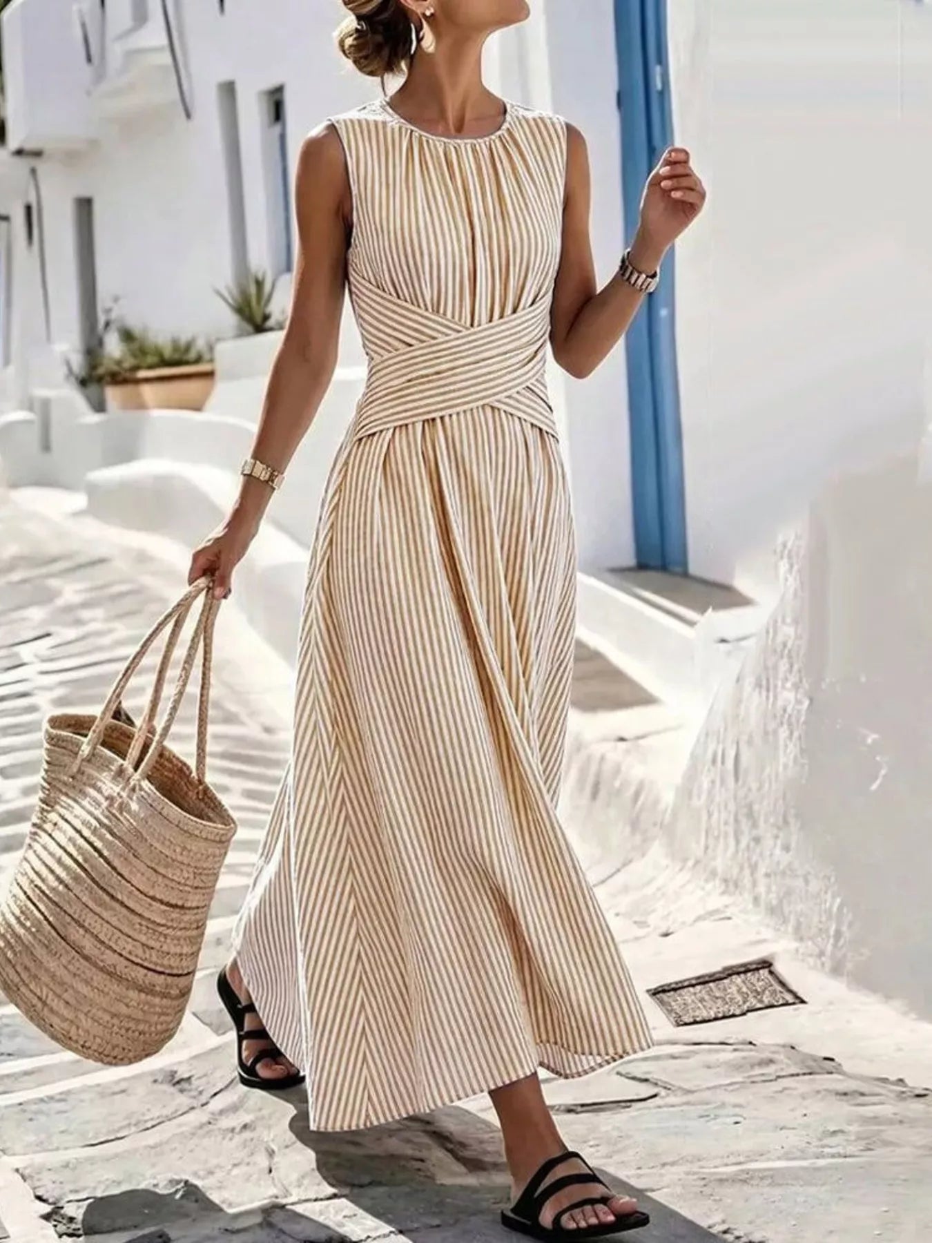 Full Size Striped Sleeveless Maxi Dress Plus Size | Diva USA