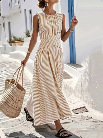 Full Size Striped Sleeveless Maxi Dress Plus Size | Diva USA