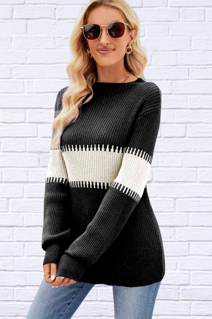 Contrast pink and Teal Round Neck Sweater