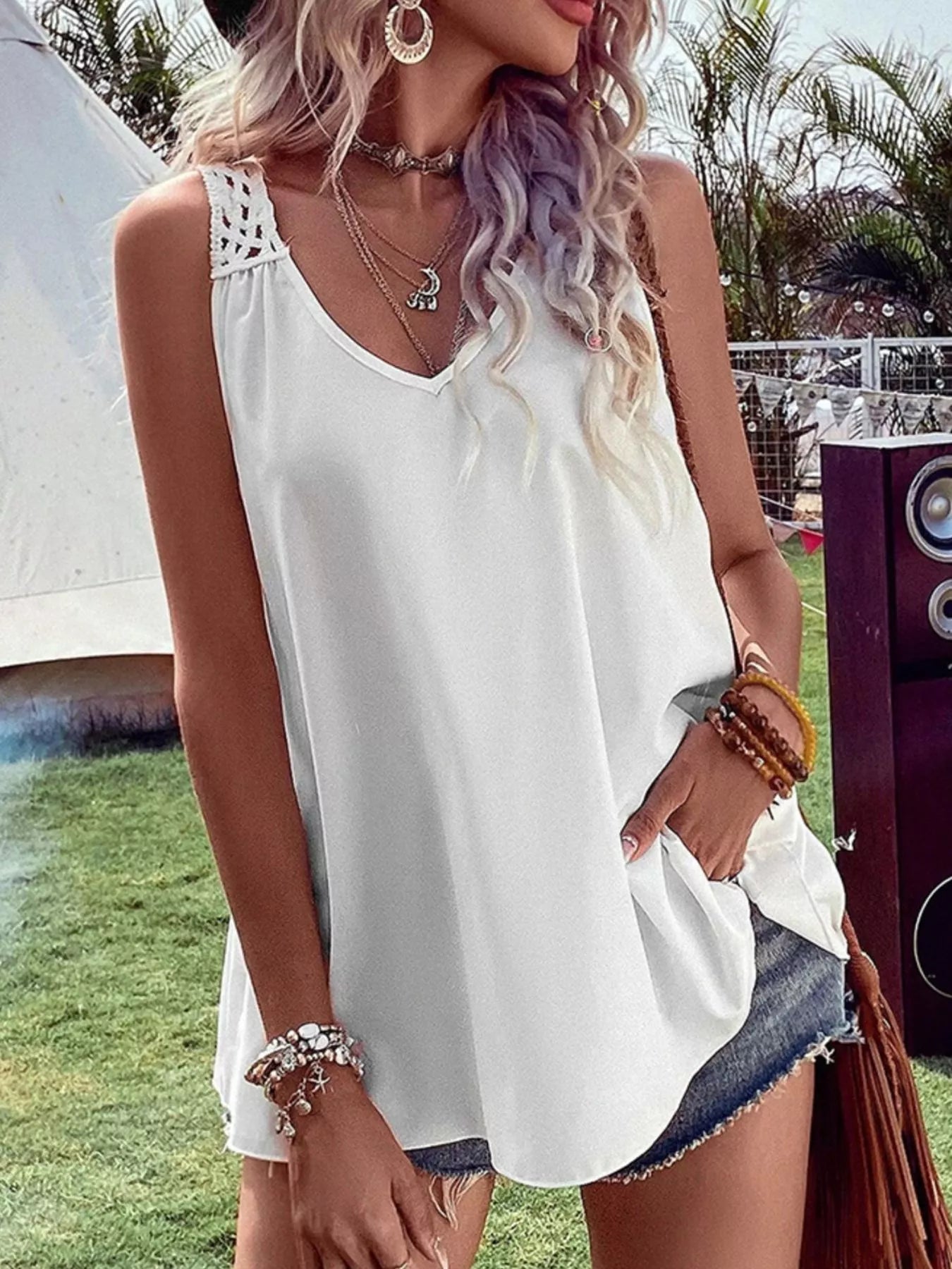 Crochet V-Neck Tank Top