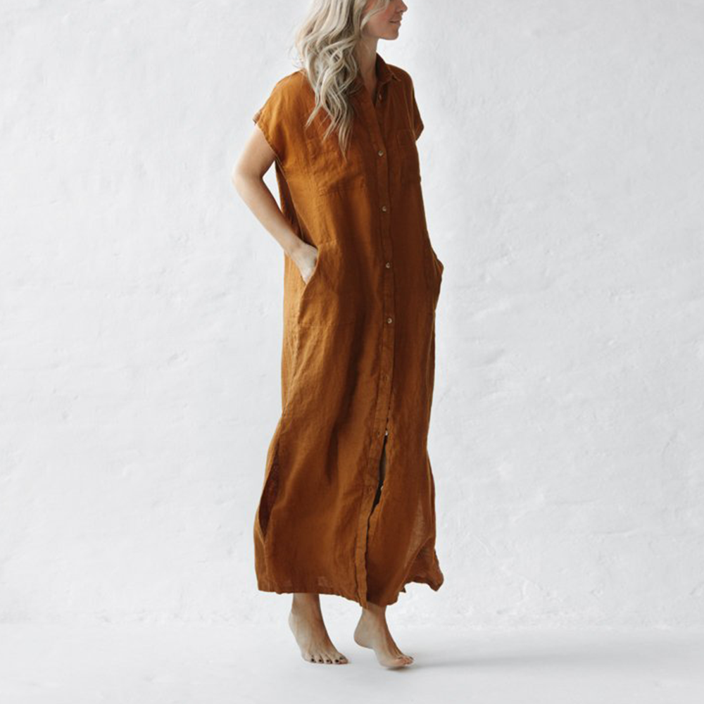 Minimalism Sleeveless Linen Shirt Dress