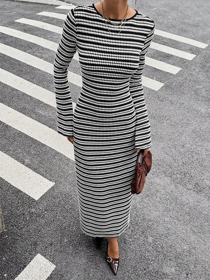 Striped Flared Sleeves Sweater Dress