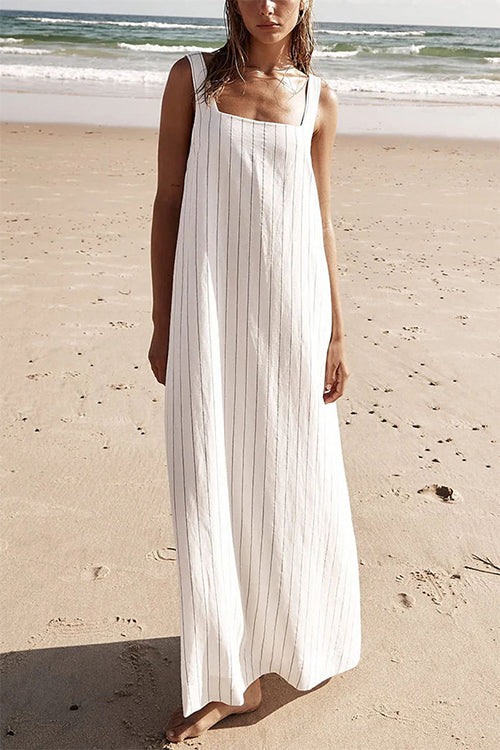 Rosiedress Square Collar Striped Maxi Cami Beach Dress White