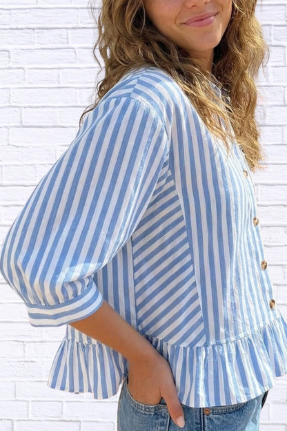 Striped Ruffle Hem Button-Down Shirt | Chic Women’s Top