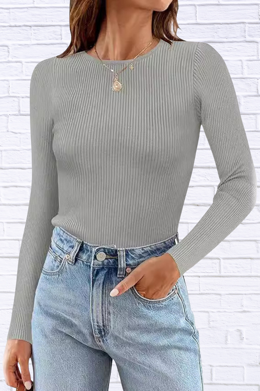 Ribbed Knit Slim Fit Long Sleeve T-Shirt