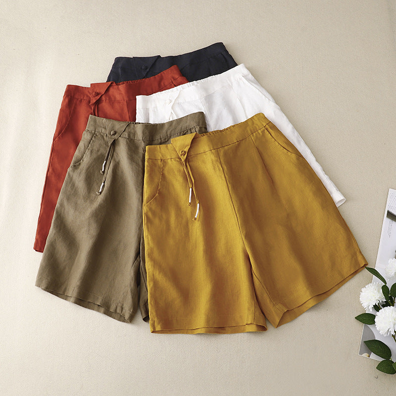 5 colors Cotton linen art straight leg pants casual shorts