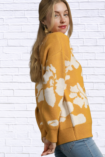 Mustard Floral Long Sleeve Sweater